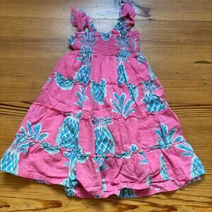 Crown & Ivy pink blue pinkapple smocked sleeveless tiered ruffle dress SIZE 5